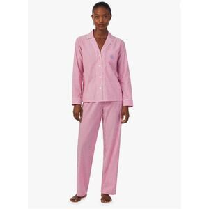 Lauren Ralph Lauren Long Sleeve Notch Collar PJ Set Pink Stripe